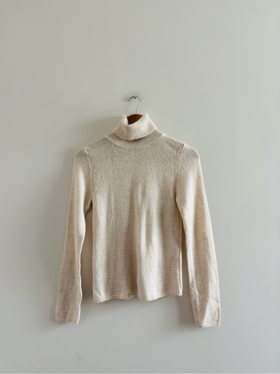 Mango Sweaters - Mango Turtleneck Sweater Cream Wool Blend Womens XS Preppy Minimalist Classic